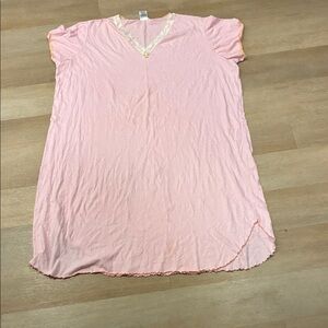 Pink V-Neck Nightgown with Lace Trim